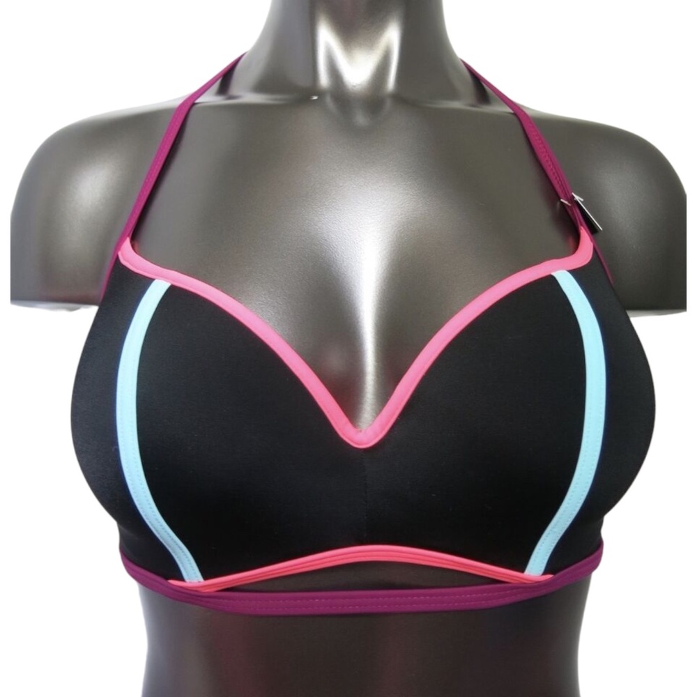 Victoria's Secret PINK Black w/ Neon Binding Sporty Push-Up Bikini Top S